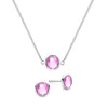 Grand 14k white gold cable chain necklace and stud earrings featuring 6 mm briolette cut bezel set pink sapphires
