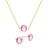 Grand 14k gold cable chain necklace and stud earrings featuring 6 mm briolette cut bezel set pink sapphires - front view