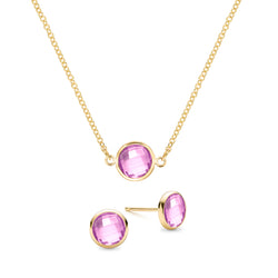 Grand 1 Pink Sapphire Necklace and Earrings Set in 14k Gold (October)