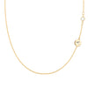 14k gold cable chain Classic necklace featuring one birthstone and one 1/4” flat disc engraved with the letter A - front view