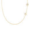 14k yellow gold cable chain necklace featuring two 1/4” flat discs engraved with the letters A and B - front view