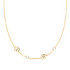 14k gold Classic necklace featuring two birthstones and two 1/4” flat letter-engraved discs- front view