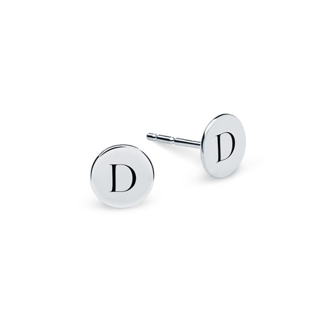 Letter D Stud Earrings in 14k Gold - White Gold