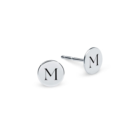 Letter M Stud Earrings in 14k Gold - White Gold