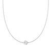 14k white gold cable chain necklace featuring one 1/4” flat disc engraved with the letter G