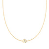 14k yellow gold cable chain necklace featuring one 1/4” flat disc engraved with the letter A - front view