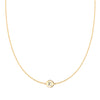 14k yellow gold cable chain necklace featuring one 1/4” flat disc engraved with the letter E - front view