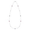 Liberty Bayberry necklace featuring eleven alternating 4 mm white topaz, sapphires and rubies bezel set in 14k white gold