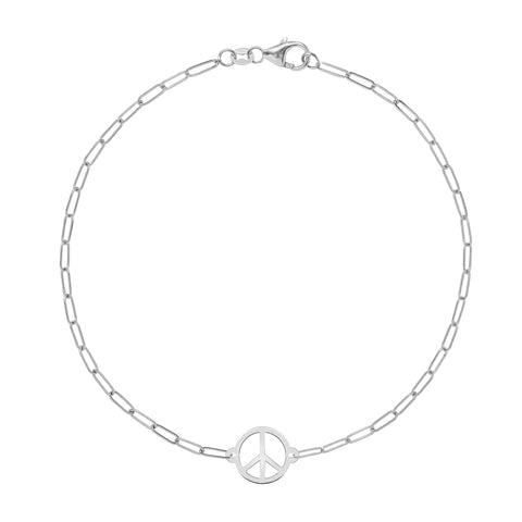 Peace Sign Adelaide Mini Bracelet in 14k Gold - White Gold