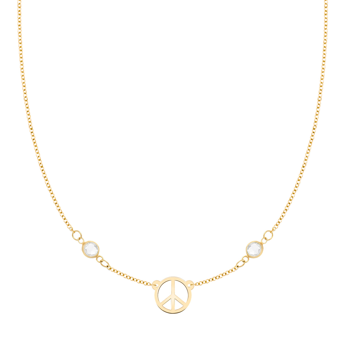 Personalized Peace Sign 2 Birthstone Necklace in 14k Gold