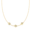 14k yellow gold cable chain necklace featuring three 1/4” flat engraved letter discs, spelling M-heart-M - front view