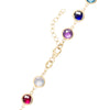 14k yellow gold 1.17 mm cable chain with a lobster claw clasp and 6 mm rainbow hued briolette cut bezel set gemstones