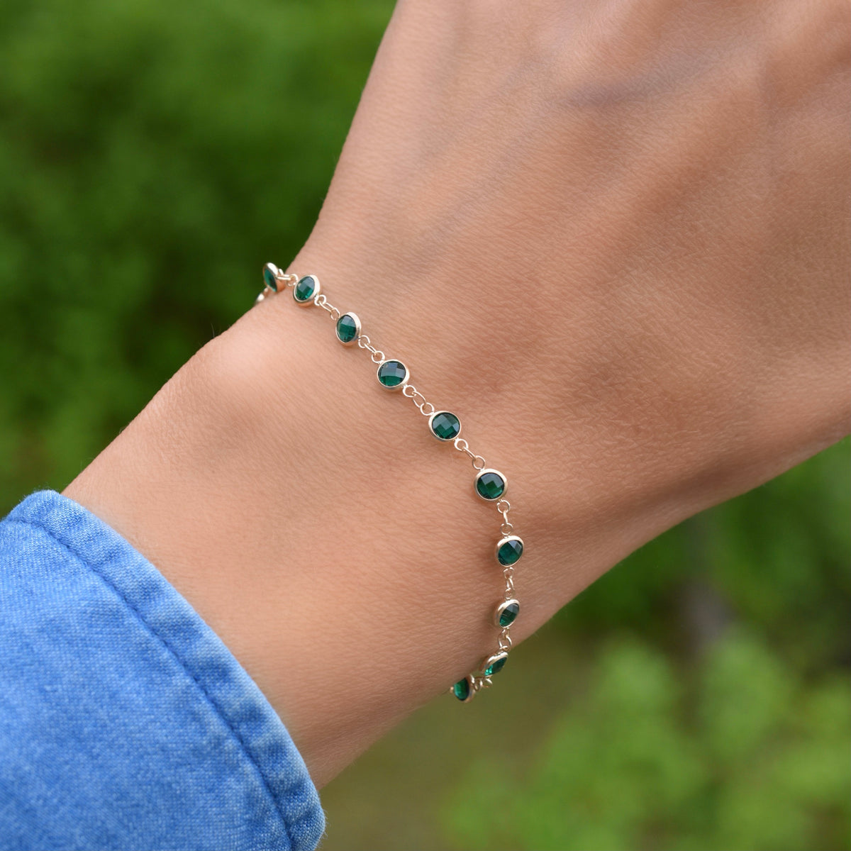 Lab-Created Emerald Bracelet 1/8 ct tw Diamonds Sterling Silver | Jared