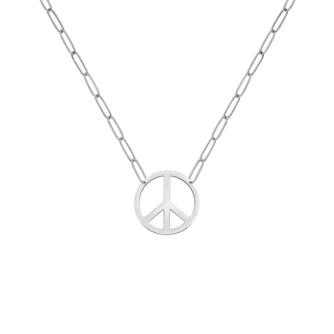 Large Peace Sign Adelaide Mini Necklace in 14k Gold - White Gold