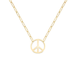 Large Peace Sign Adelaide Mini Necklace in 14k Gold