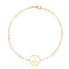 Adelaide Mini bracelet featuring one 1/2” cutout Peace Sign in 14k yellow gold - front view