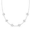 14k white gold cable chain necklace featuring six 1/4” flat engraved letter discs, spelling Abuela
