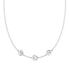 14k white gold cable chain necklace featuring three 1/4” flat engraved letter discs, spelling Mum