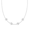 14k white gold cable chain necklace featuring four 1/4” flat engraved letter discs, spelling Nana