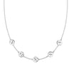 14k white gold cable chain necklace featuring five 1/4” flat engraved letter discs, spelling Nonna