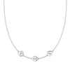 14k white gold cable chain necklace featuring three 1/4” flat engraved letter discs, spelling XOX