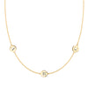 14k yellow gold cable chain necklace featuring three 1/4” flat discs engraved with the letters ABC - front view