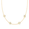 14k yellow gold cable chain necklace featuring four 1/4” flat discs engraved with the letters ABCD - front view