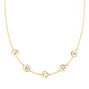 14k yellow gold cable chain necklace featuring five 1/4” flat discs engraved with the letters ABCDE - front view