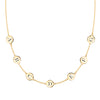 14k yellow gold cable chain necklace featuring seven 1/4” flat discs engraved with the letters ABCDEFG - front view