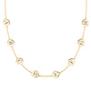 14k yellow gold cable chain necklace featuring eight 1/4” flat discs engraved with the letters ABCDEFGH - front view