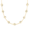 14k yellow gold cable chain necklace featuring nine 1/4” flat discs engraved with the letters ABCDEFGHI - front view