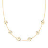14k yellow gold cable chain necklace featuring six 1/4” flat engraved letter discs, spelling Abuela - front view