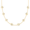 14k yellow gold cable chain necklace featuring eight 1/4” flat engraved letter discs, spelling Fearless - front view