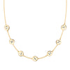 14k Yellow Gold cable chain Necklace featuring seven 1/4” flat engraved letter discs, spelling GRANDMA - front view