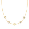 14k yellow gold cable chain necklace featuring five 1/4” flat engraved letter discs, spelling Lucky - front view