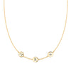 14k yellow gold cable chain necklace featuring three 1/4” flat engraved letter discs, spelling Mrs - front view
