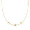 14k yellow gold cable chain necklace featuring three 1/4” flat engraved letter discs, spelling Oma - front view