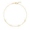 Personalized cable chain bracelet featuring four 4 mm briolette cut gemstones bezel set in 14k yellow gold - front view