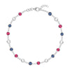 Liberty Newport 14k white gold bracelet featuring eighteen alternating 4 mm white topaz, sapphires and rubies