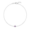 Classic cable chain bracelet featuring one briolette cut amethyst bezel set in 14k white gold