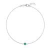 Classic cable chain bracelet featuring one 4 mm briolette cut emerald bezel set in 14k white gold