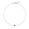 Classic cable chain bracelet featuring one 4 mm briolette cut ruby bezel set in 14k white gold