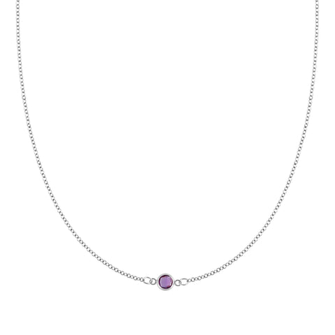 Petite 1 Amethyst Necklace in 14k Gold (February) - White Gold