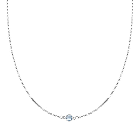 Petite 1 Aquamarine Necklace in 14k Gold (March) - White Gold