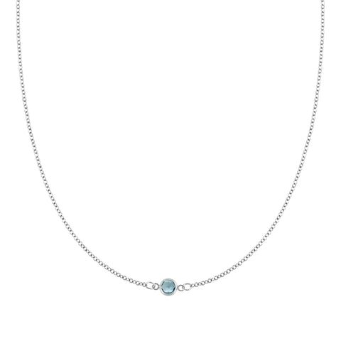 Petite 1 Nantucket Blue Topaz Necklace in 14k Gold (December) - White Gold