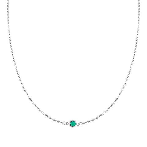 Petite 1 Emerald Necklace in 14k Gold (May) - White Gold