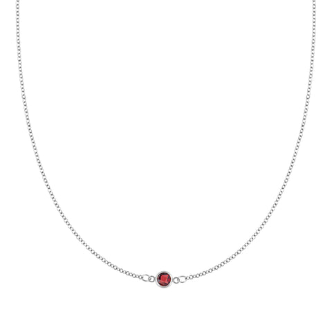 Petite 1 Garnet Necklace in 14k Gold (January) - White Gold