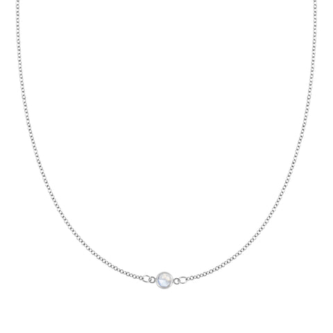 Petite 1 Moonstone Necklace in 14k Gold (June) - White Gold