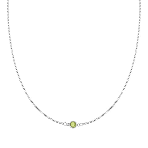 Petite 1 Peridot Necklace in 14k Gold (August) - White Gold