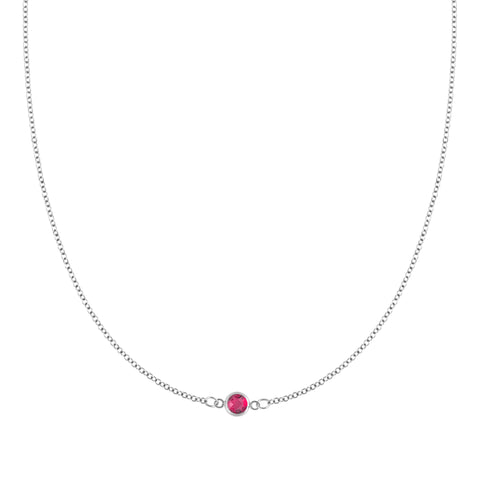 Petite 1 Ruby Necklace in 14k Gold (July) - White Gold